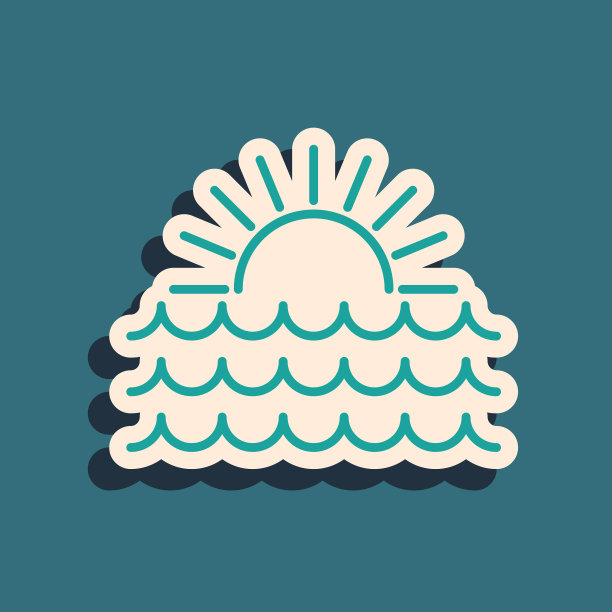 绿色日落图标孤立在蓝色背景图片下载