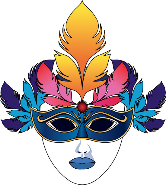 狂欢节面具用五彩缤纷的羽毛覆盖着白色图片下载