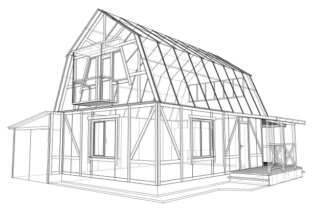 房子线框结构的3d渲染图片下载