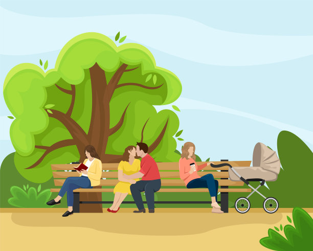 公园长椅上的一个女孩在看书，一对相爱的夫妇图片下载