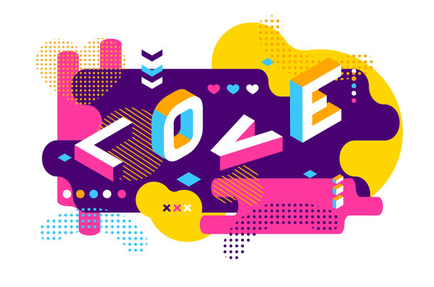 爱色孟菲斯风格等距字设计图片下载