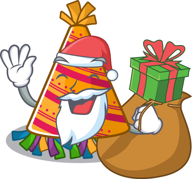 圣诞老人与礼物派对帽子在上面的吉祥物图片下载