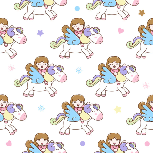 可爱的女孩与飞马无缝模式图片下载