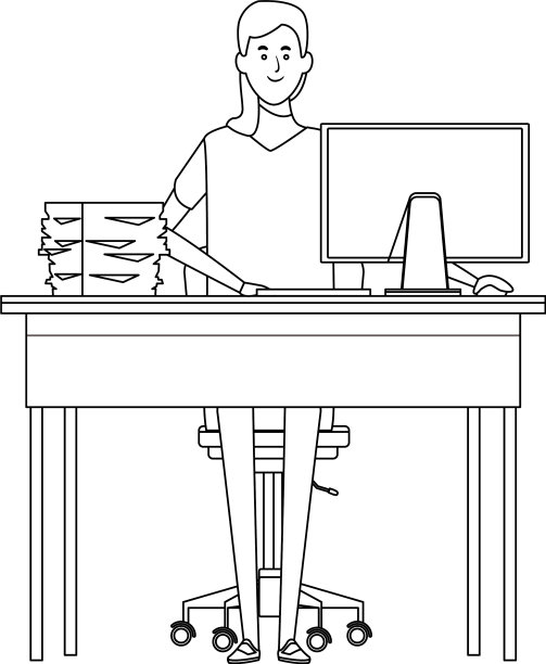 卡通女性工作图标平面设计图片下载
