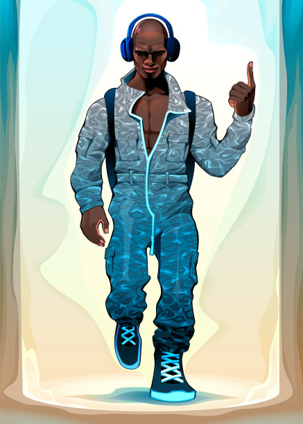 时尚男孩戴着耳机听音乐图片下载