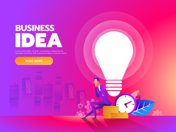 思考者商人坐在那里，拿着点子灯泡图片下载