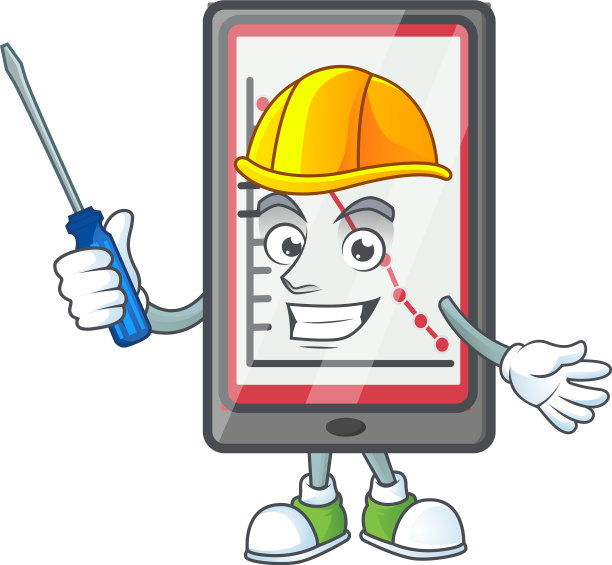 汽车向下图表与吉祥物垂直平板电脑图片下载