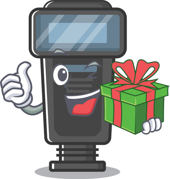 卡通袋里装着相机闪光灯作为礼物图片下载