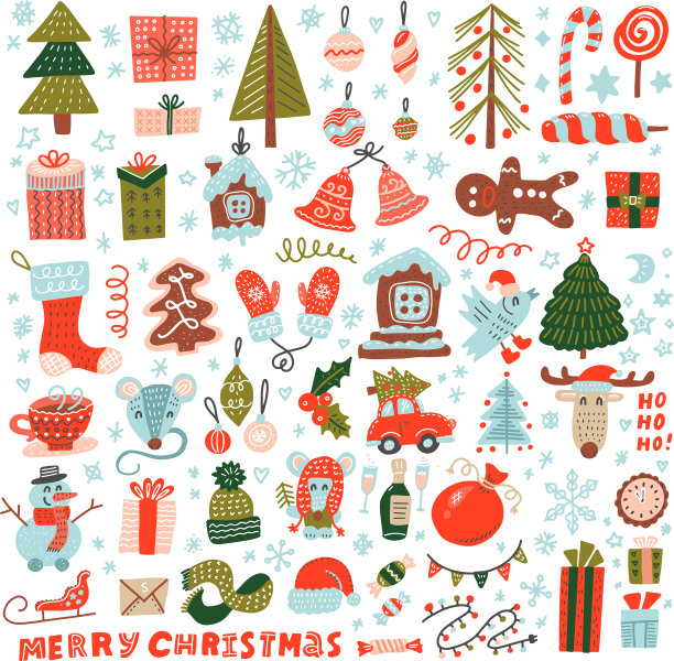 大set圣诞设计元素在涂鸦图片下载