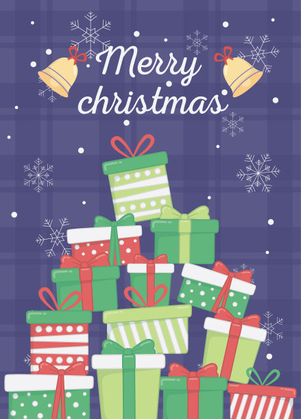 堆叠的礼盒铃铛雪花快乐图片下载