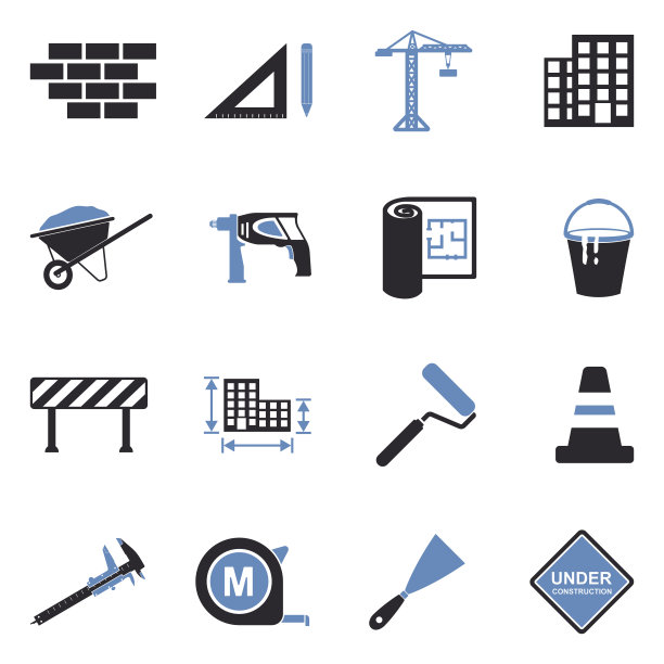 建筑图标。双色调平面设计。矢量插图。图片下载