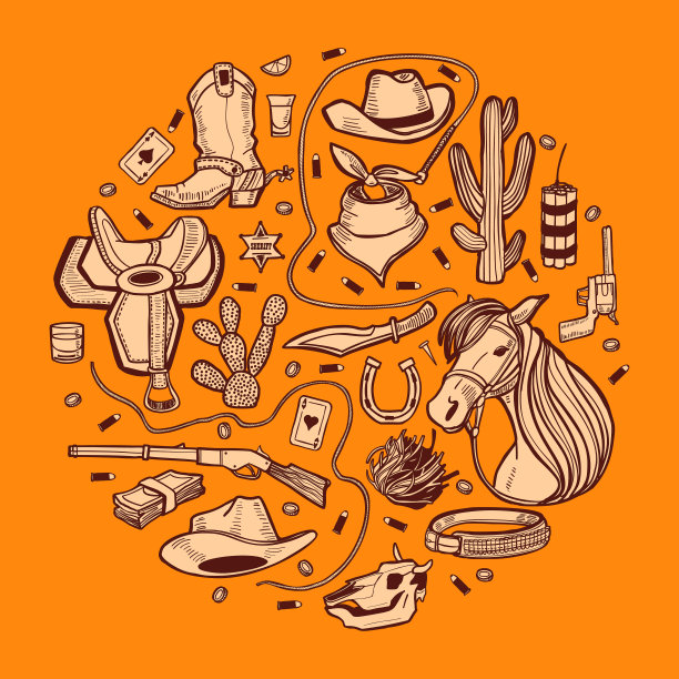 带有狂野西部和牛仔的圆形构图图片下载