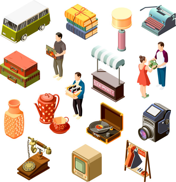 跳蚤市场等距图标集图片下载