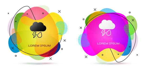 彩云与雨和闪电图标隔离图片下载