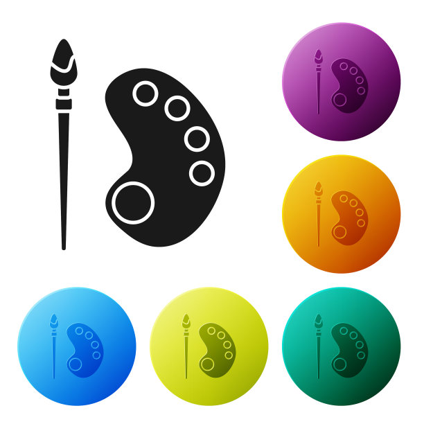 黑色油漆刷与调色板图标隔离图片下载