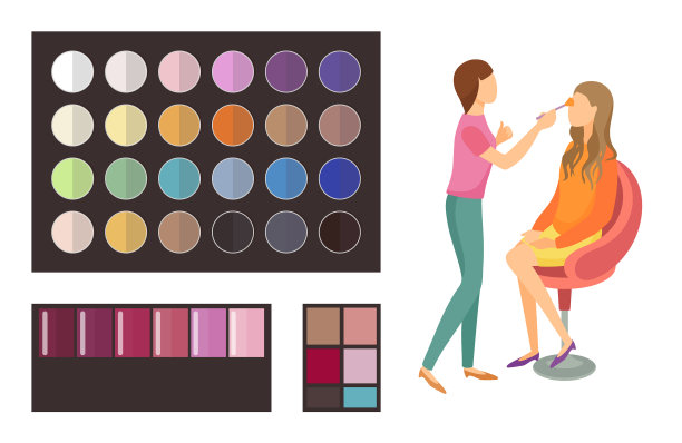脸部化妆客户妇女调色板集图片下载