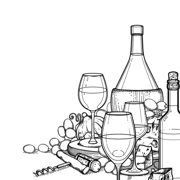 图形酒杯酒瓶葡萄和图片下载