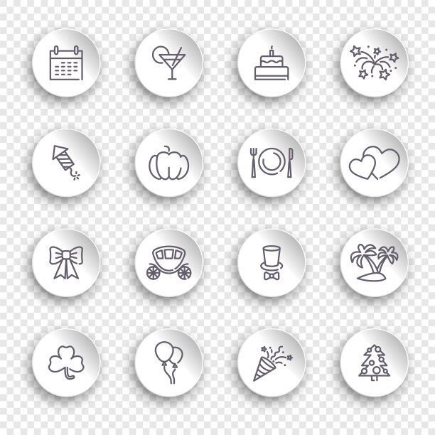 线性图标假日用白色贴纸图片下载