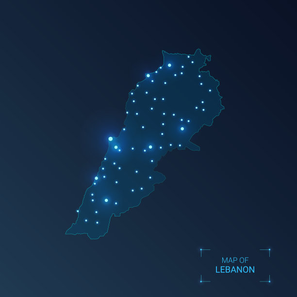 黎巴嫩地图与城市发光点-霓虹灯图片下载