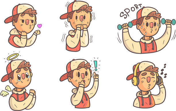 男孩戴着帽子，表现出不同的情绪图片下载