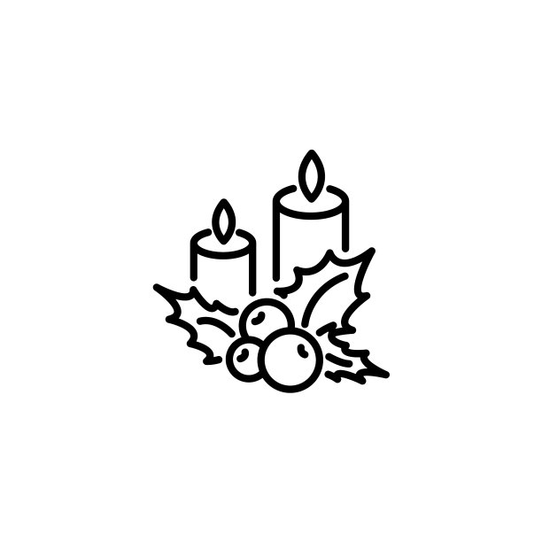 网络线图标圣诞蜡烛和冬青浆果图片下载