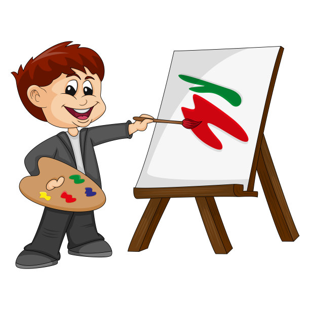 一个男孩正在画-艺术家-卡通矢量插图图片下载
