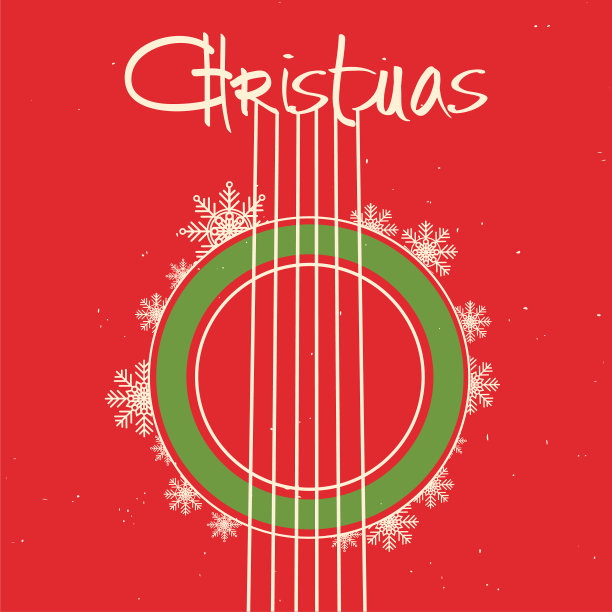 圣诞吉他红色背景老海报图片下载