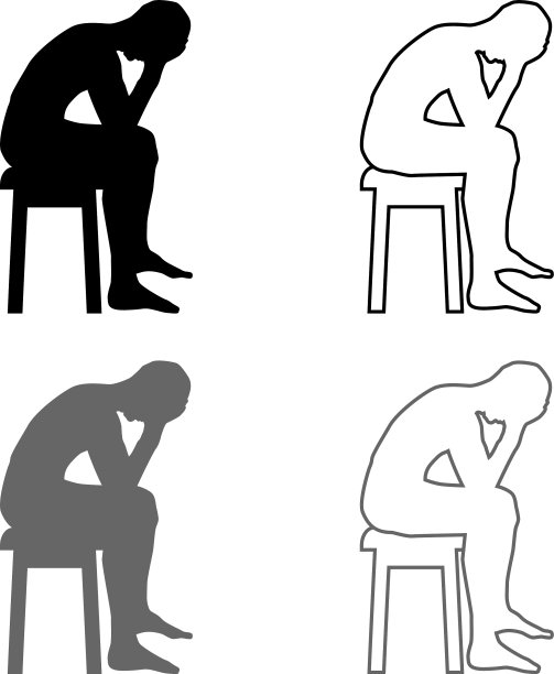 男人抱着他的头概念问题剪影图片下载