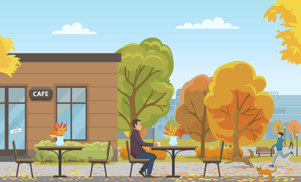 人在空咖啡馆喝秋天的季节图片下载