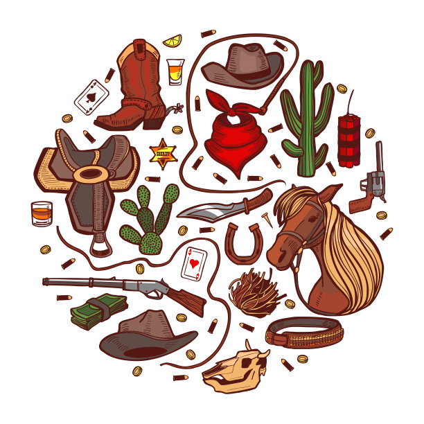 带有狂野西部和牛仔的圆形构图图片下载