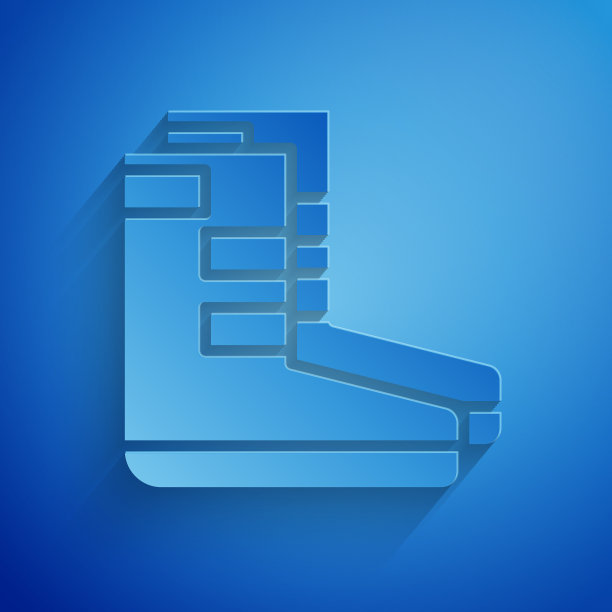 剪纸靴子图标孤立在蓝色背景图片下载