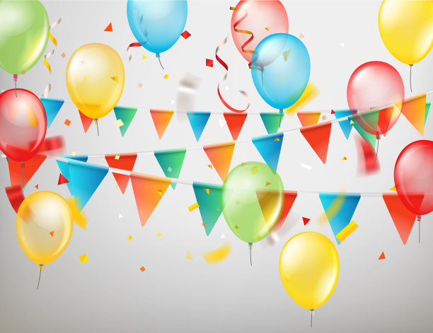 节日快乐概念彩色气球和旗帜图片下载