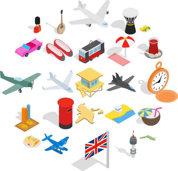 度假景点图标设置等距风格图片下载