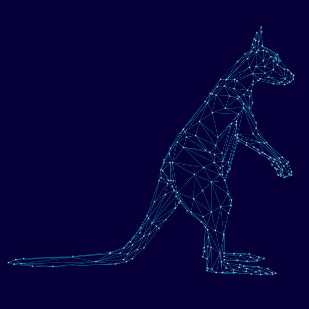 一只袋鼠线框上的蓝线是黑色的图片下载