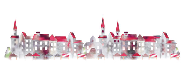 水彩欧洲城镇的风景图片下载