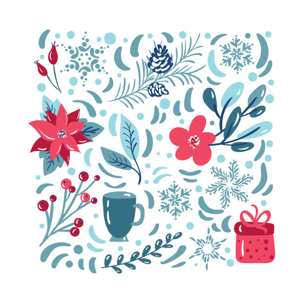 圣诞装饰图标与树叶图片下载