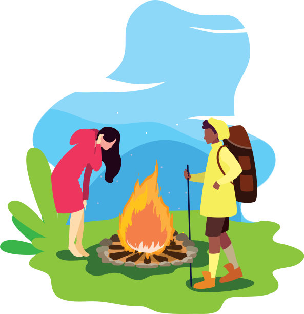 男人和女人篝火露营徒步旅行图片下载