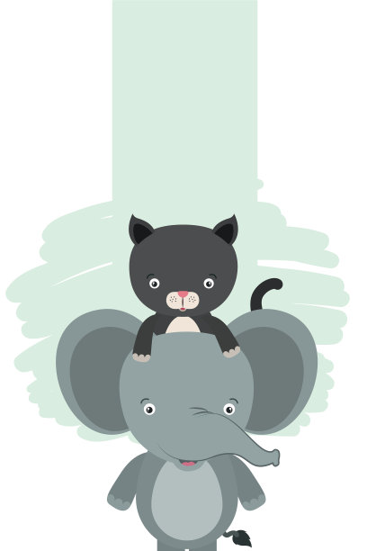 可爱的小猫和大象的角色图片下载