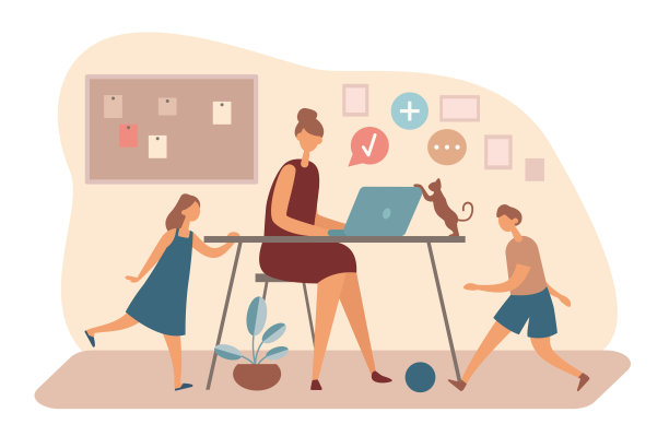 孩子们在家里远程工作的母亲图片下载