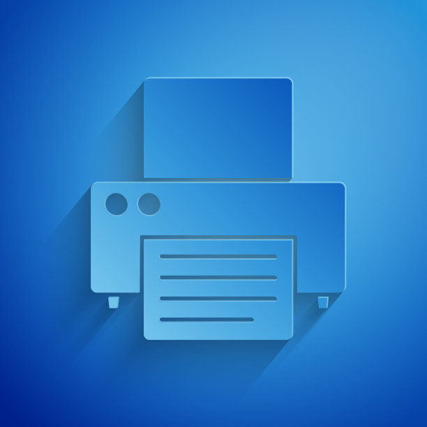 剪纸打印机图标孤立在蓝色背景图片下载