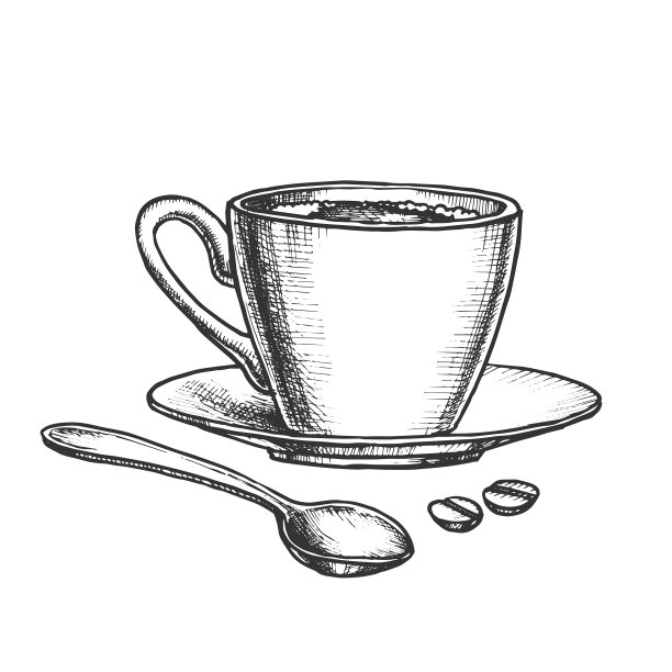 咖啡杯碟和勺子是单色的图片下载