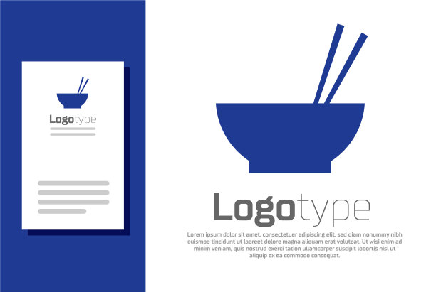 亚洲菜的蓝色碗，配一双筷子图片下载