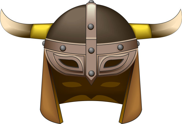 古代北欧海盗的头盔，有面罩和角图片下载