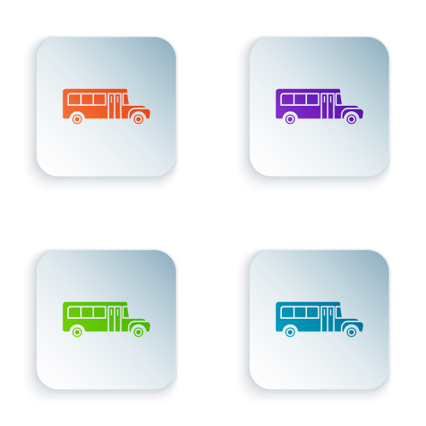 彩色校车图标孤立在白色背景图片下载