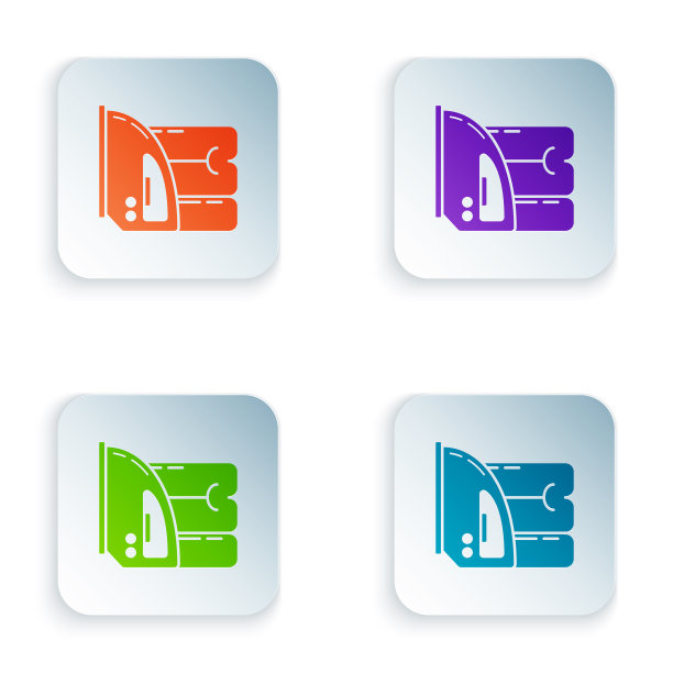 彩色电熨斗和毛巾图标隔离图片下载