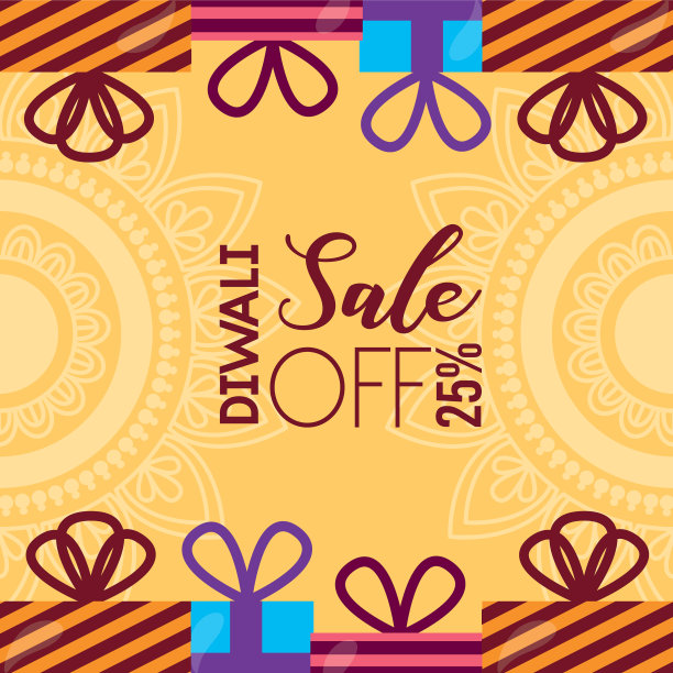 排灯节销售卡与礼物庆祝图标图片下载