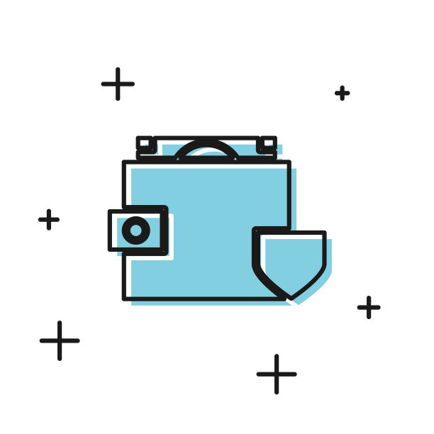 黑色钱包和金钱与盾牌图标隔离图片下载