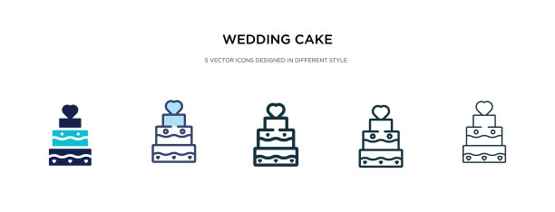 婚礼蛋糕图标在不同的风格两种颜色图片下载