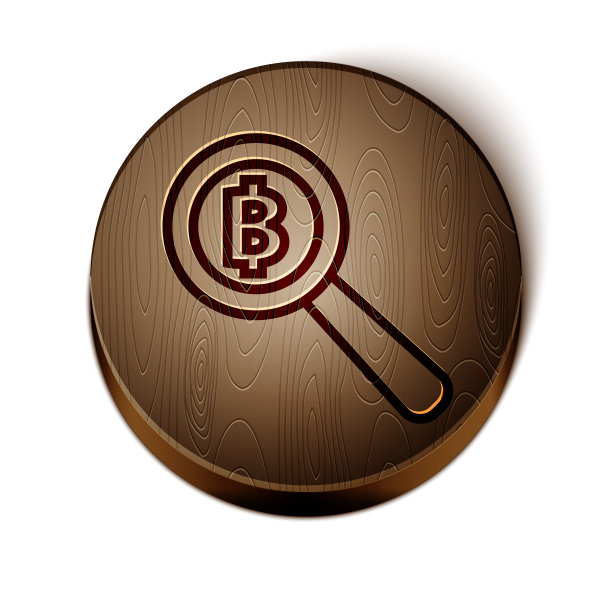 带比特币图标的棕色线放大镜图片下载