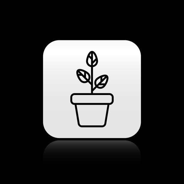 黑色的花在盆图标孤立在黑色图片下载